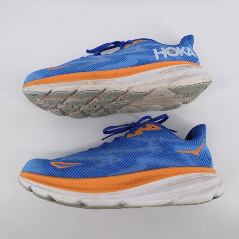 Hoka Clifton 9 Wide Running Shoes Blue Orange Mens 12.5 2E